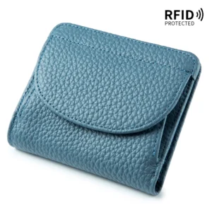 Damski portfel skórzany mini z ochroną RFID Niebieski