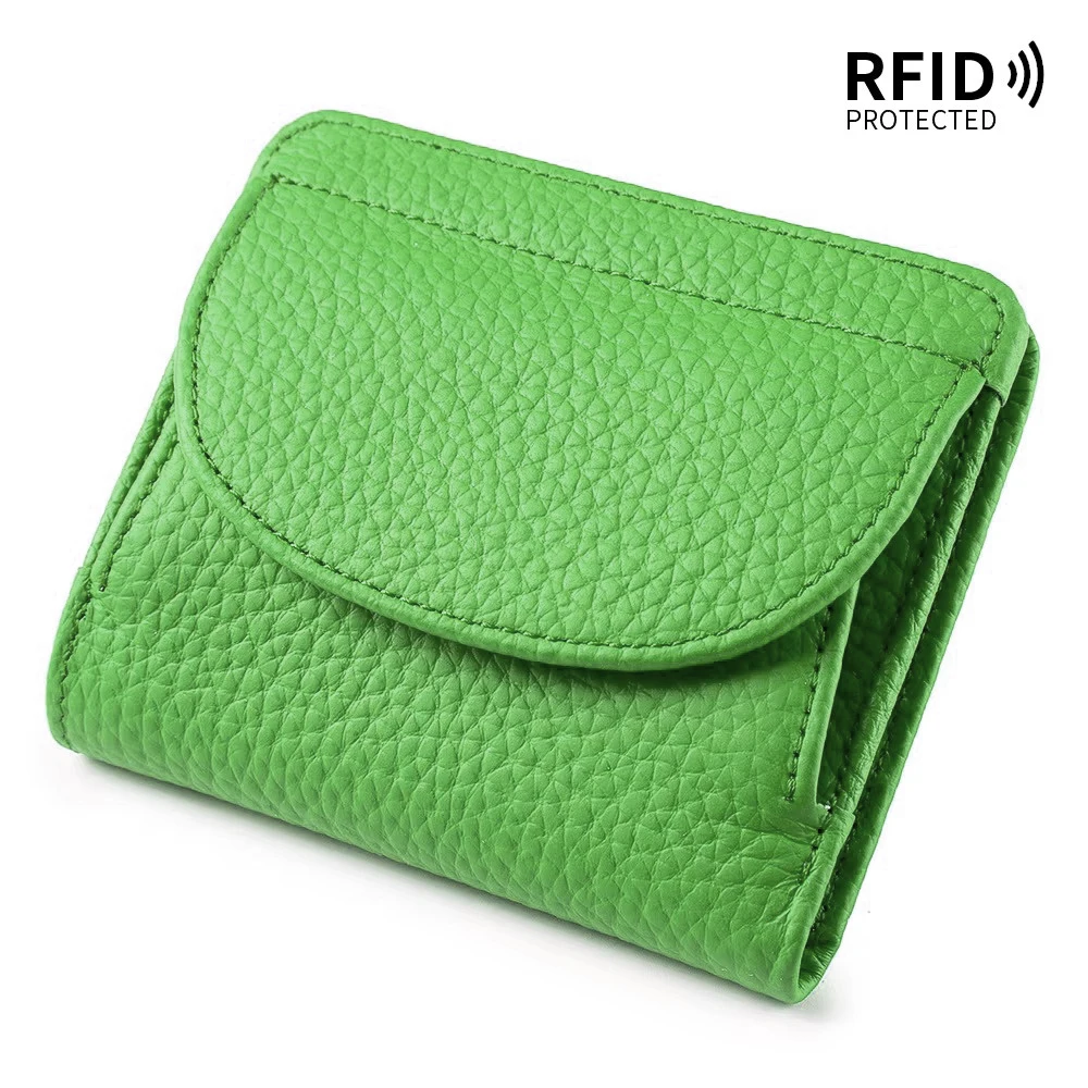 Damski portfel skórzany mini z ochroną RFID Zielony jabłkowy
