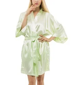 Damski satynowy szlafrok kimono - krótki, idealny dla druhen Miętowy