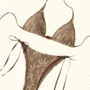 Damski strój kąpielowy bikini dwuczęściowy z wiązaniami Brązowy
