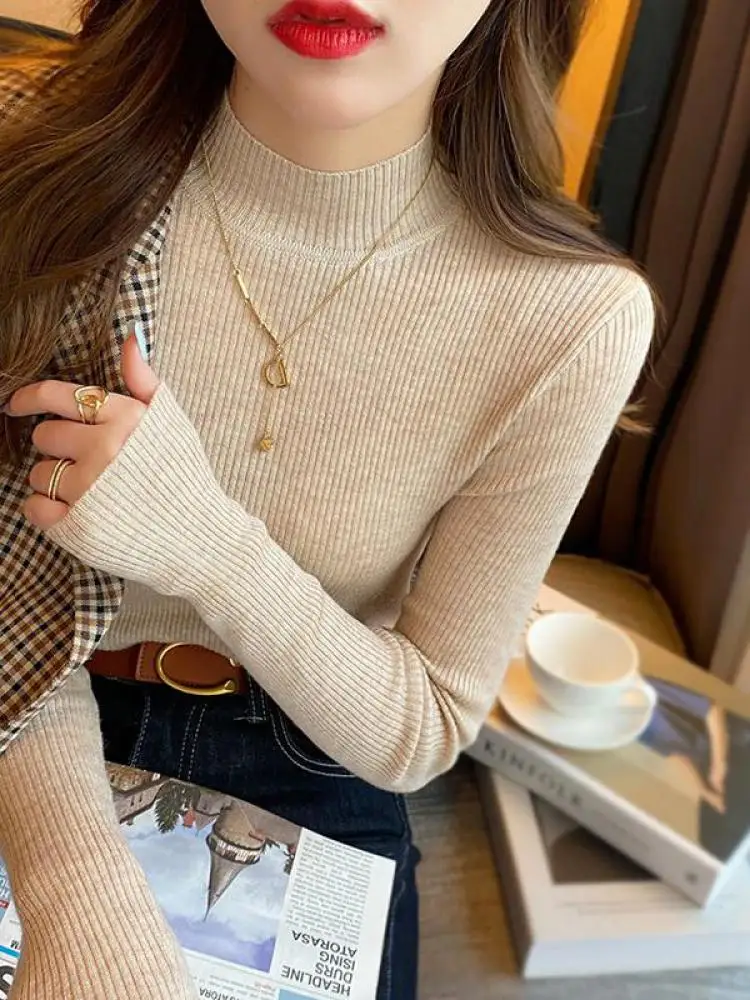 Damski sweter z dzianiny z dekoltem w stylu vintage Khaki