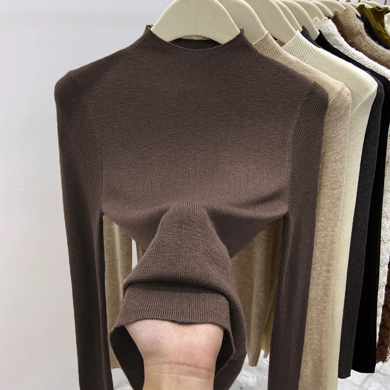 Damski sweter golf dopasowany ciepły pulower Ciemny brąz