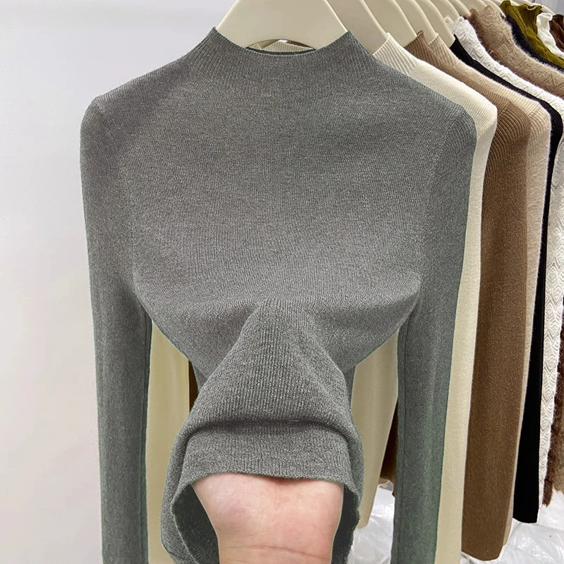 Damski sweter golf dopasowany ciepły pulower Jasnoszary