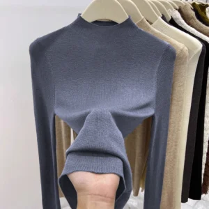 Damski sweter golf dopasowany ciepły pulower Niebieski