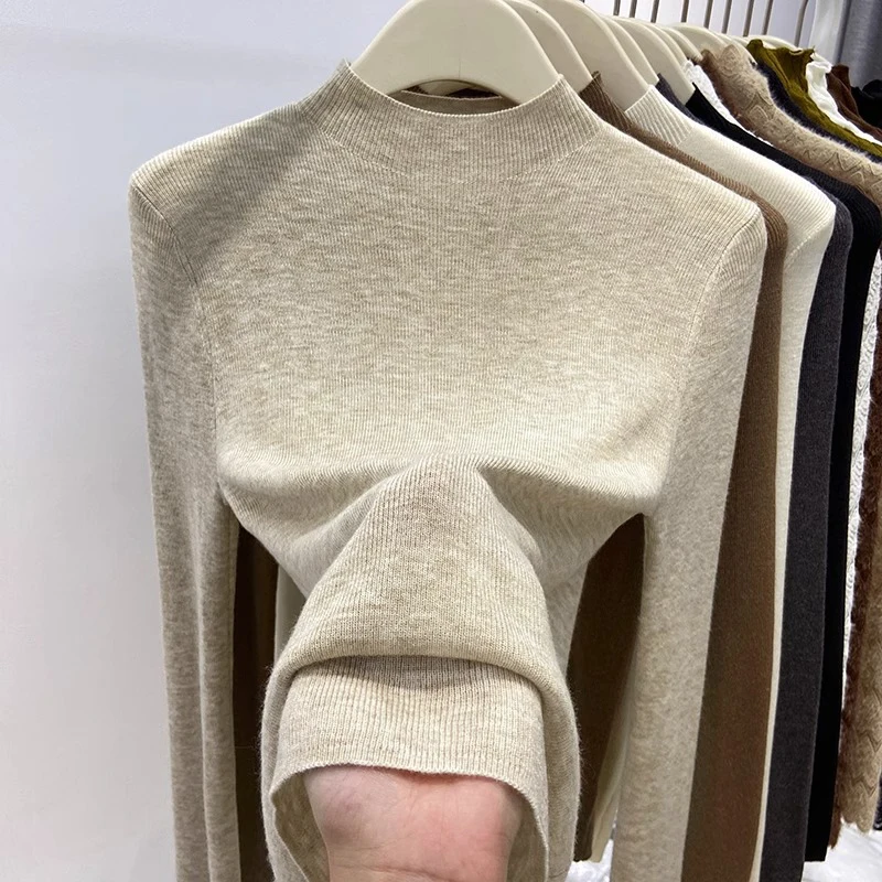 Damski sweter golf dopasowany ciepły pulower Oatmeal