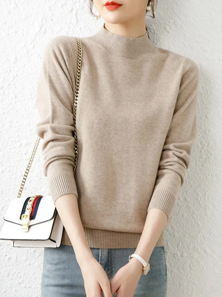 Damski sweter z golfem z miękkiej dzianiny Khaki
