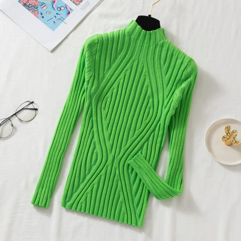 Damski sweter z golfem slim fit Zielony