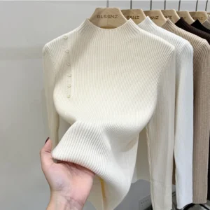 Damski sweter golf w jednolitym kolorze Morelowy