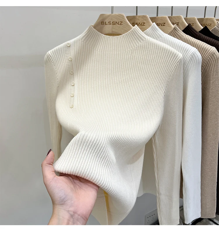 Damski sweter golf w jednolitym kolorze Morelowy