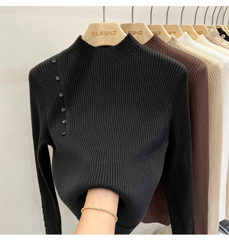 Damski sweter golf w jednolitym kolorze Czarny