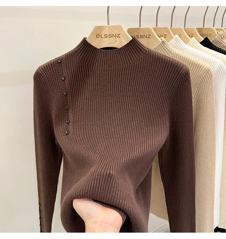 Damski sweter golf w jednolitym kolorze Ciemny brąz