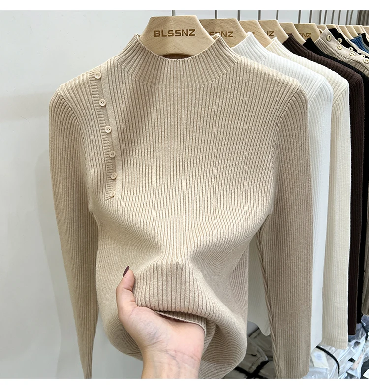 Damski sweter golf w jednolitym kolorze Oatmeal