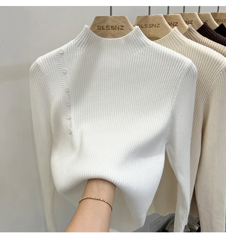 Damski sweter golf w jednolitym kolorze Biały