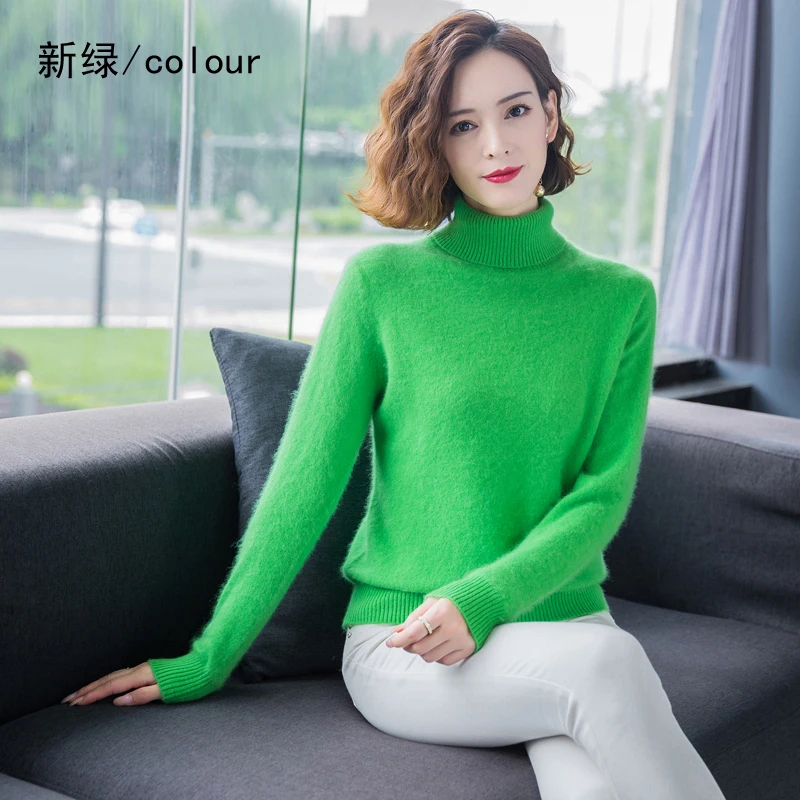 Damski sweter golf z dzianiny kaszmirowej plus size Zielony