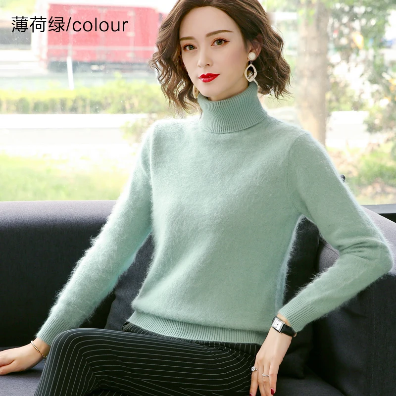 Damski sweter golf z dzianiny kaszmirowej plus size Mięta