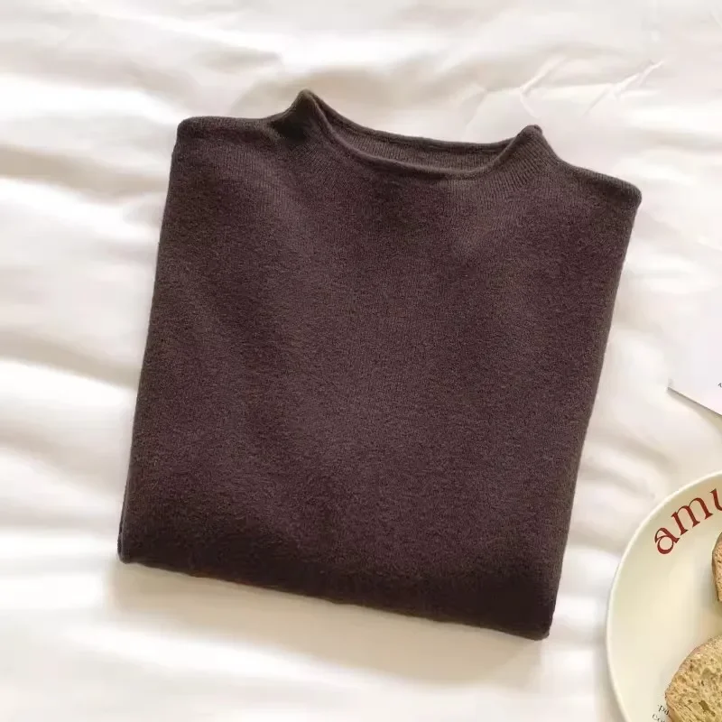 Damski sweter golf z długim rękawem w stylu vintage Ciemny brąz