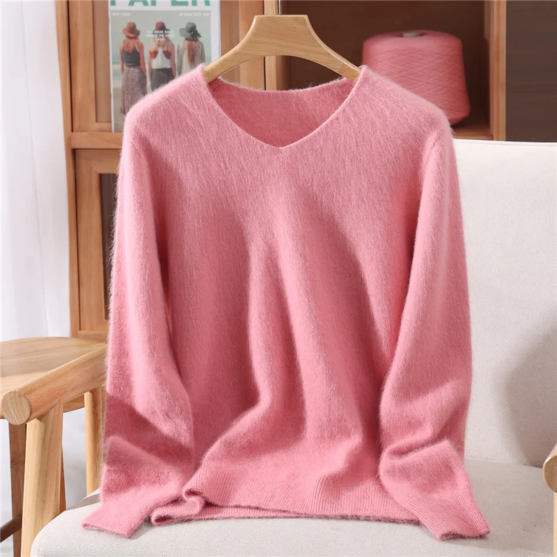 Damski sweter kaszmirowy z dekoltem w serek Leather meal