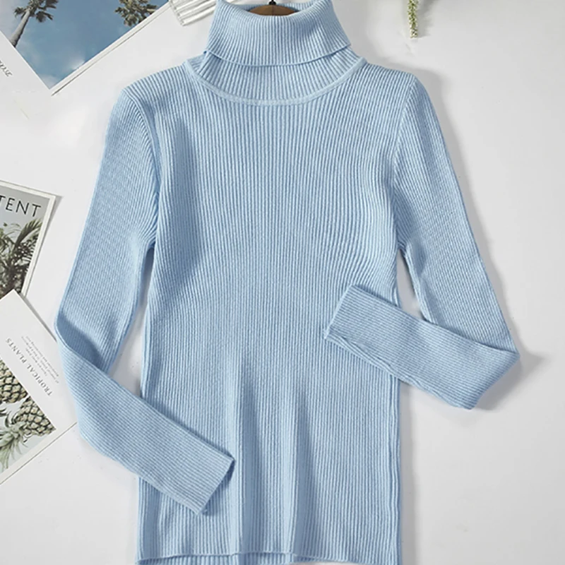 Damski sweter kaszmirowy z okrągłym dekoltem Skyblue