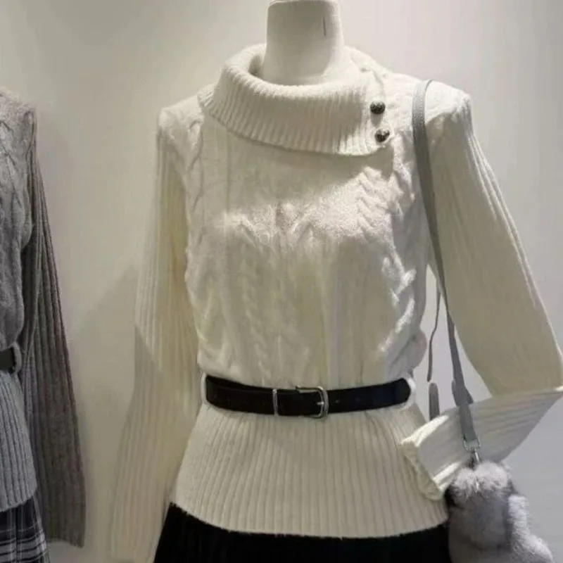 Damski sweter z kokardą w stylu Y2K 1285 beżowy biały