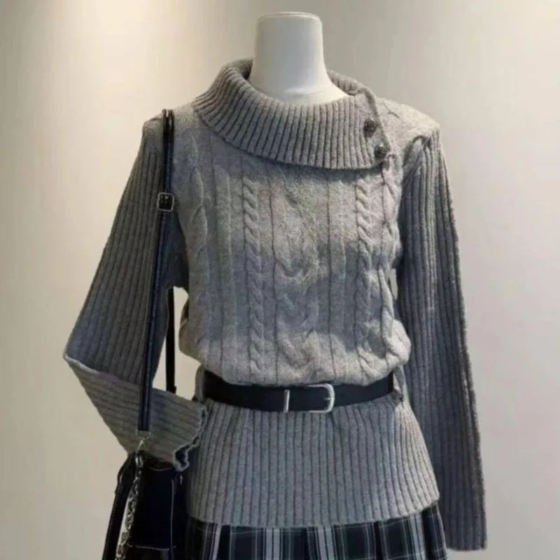 Damski sweter z kokardą w stylu Y2K 1285 szary sweter