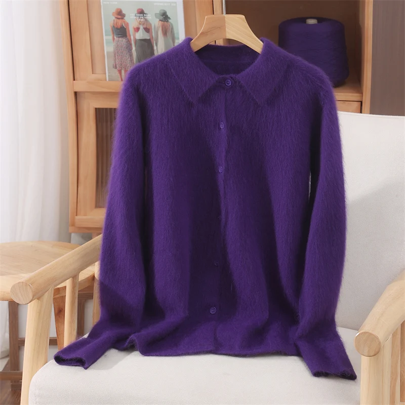 Damski sweter z kołnierzykiem Peter Pan w stylu preppy Fioletowy