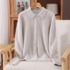 Damski sweter z kołnierzykiem Peter Pan w stylu preppy Camelowy