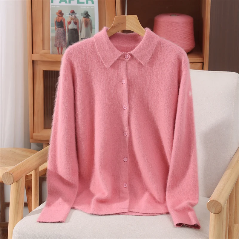 Damski sweter z kołnierzykiem Peter Pan w stylu preppy Różowy