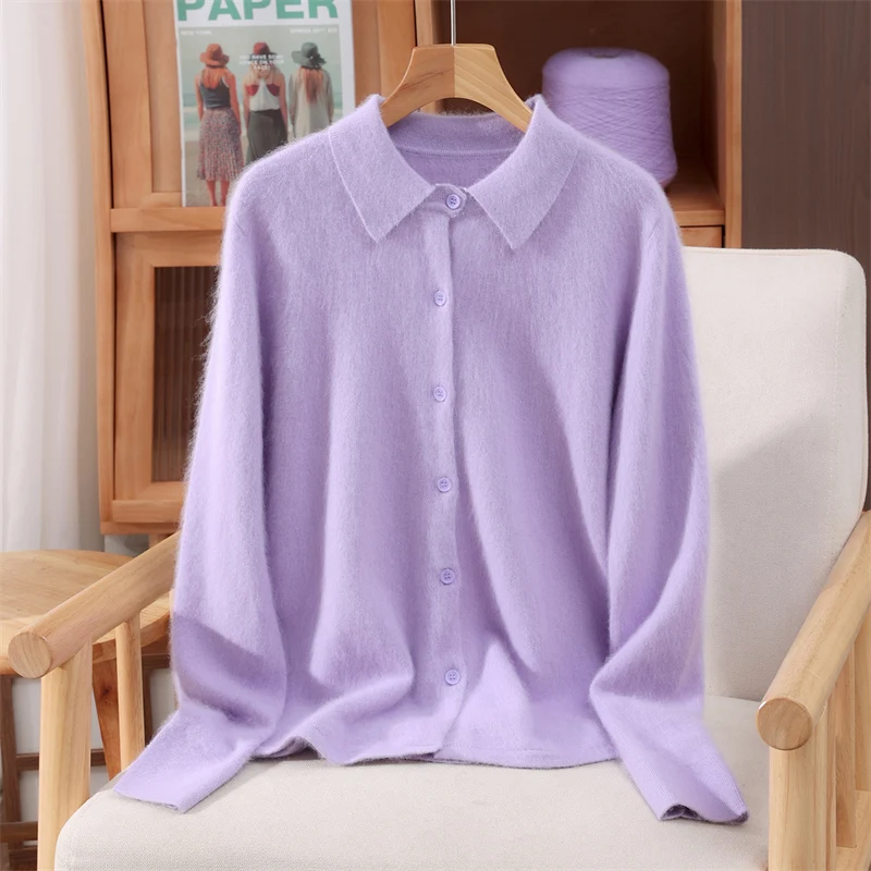Damski sweter z kołnierzykiem Peter Pan w stylu preppy Xunyi fioletowy