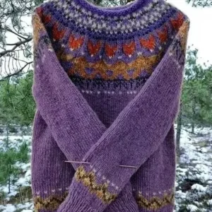 Damski sweter oversize z dzianiny z okrągłym dekoltem 3