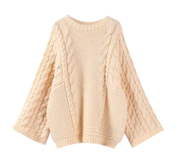 Damski gruby sweter oversize z grubym splotem Kremowo biały