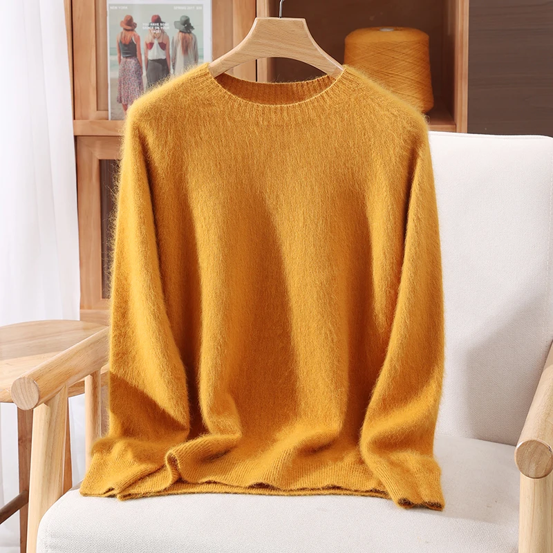 Damski sweter oversize z kaszmirem i okrągłym dekoltem Pomarańczowy