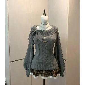 Damski sweter oversize w stylu koreańskim, jesienny Szary