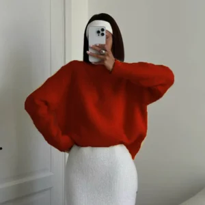 Damski sweter oversize z okrągłym dekoltem Czerwony