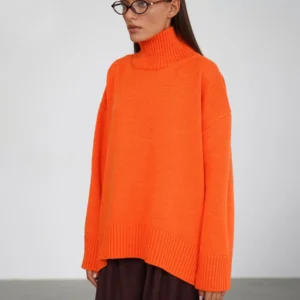 Damski sweter oversize z golfem Pomarańczowy