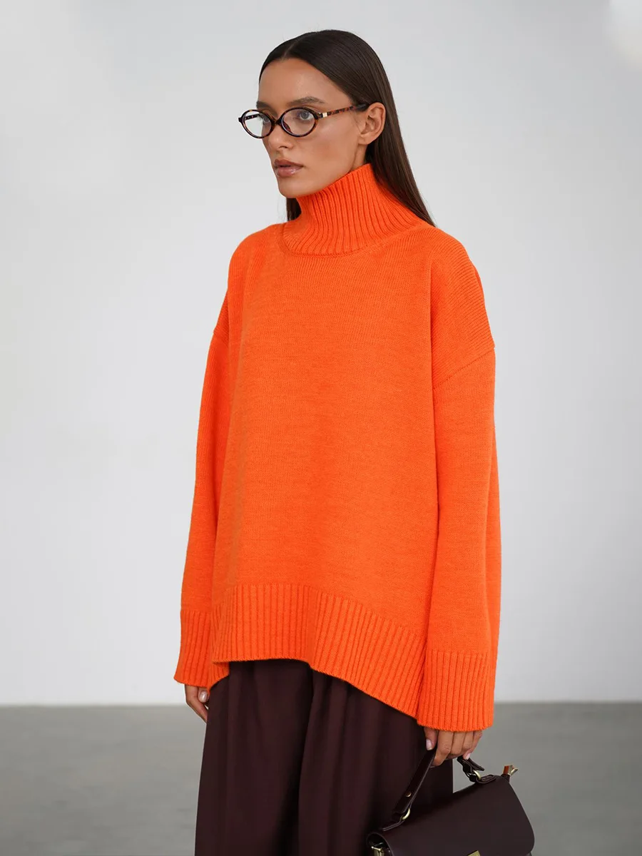Damski sweter oversize z golfem Pomarańczowy