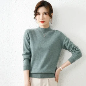 Damski sweter z półgolfem - dzianinowy pulower w stylu vintage Zielony miętowy