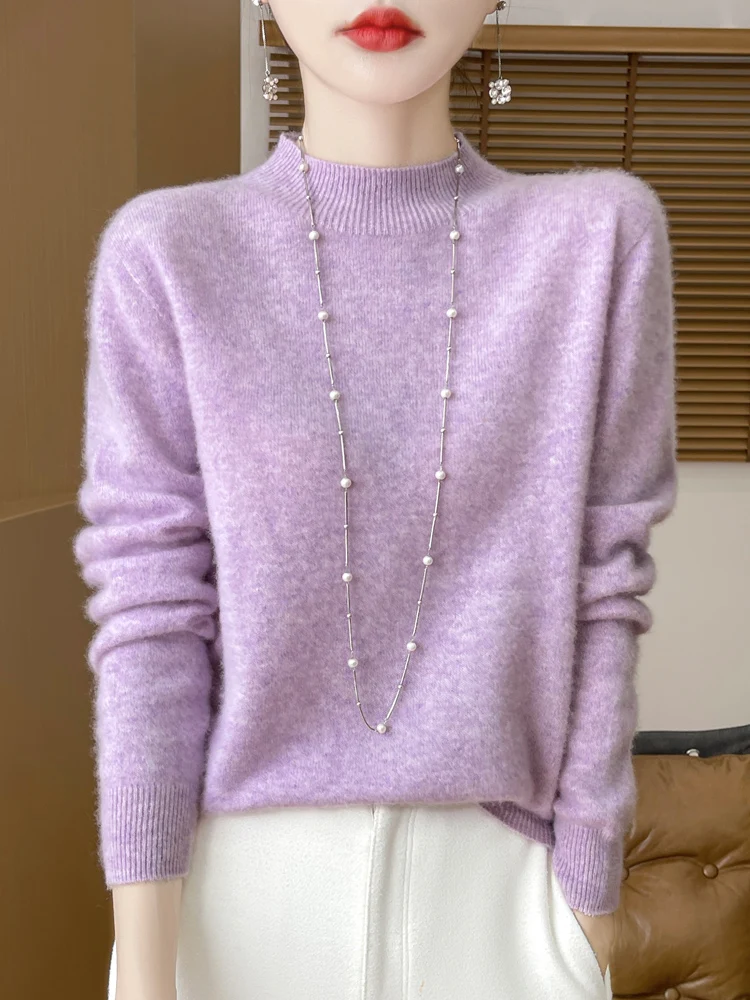 Damski sweter z wełny merino – ciepły golf basic Jia hua zi