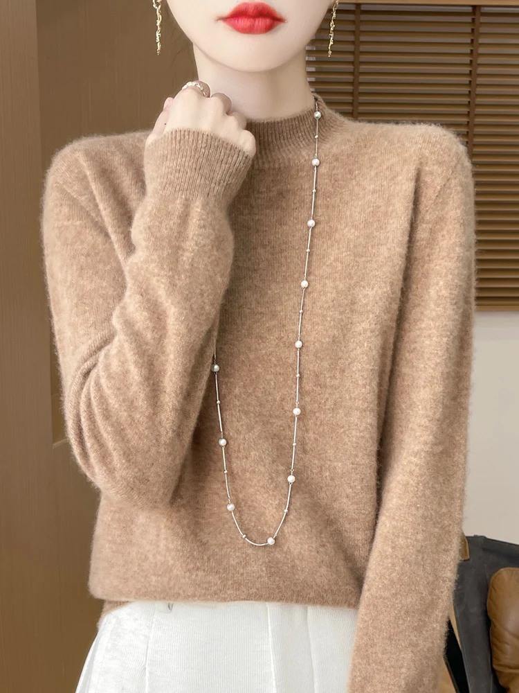 Damski sweter z wełny merino - ciepły golf basic Jin tuo