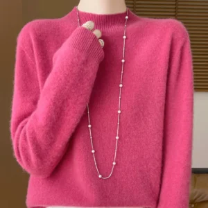 Damski sweter z wełny merino - ciepły golf basic Shu mei hong