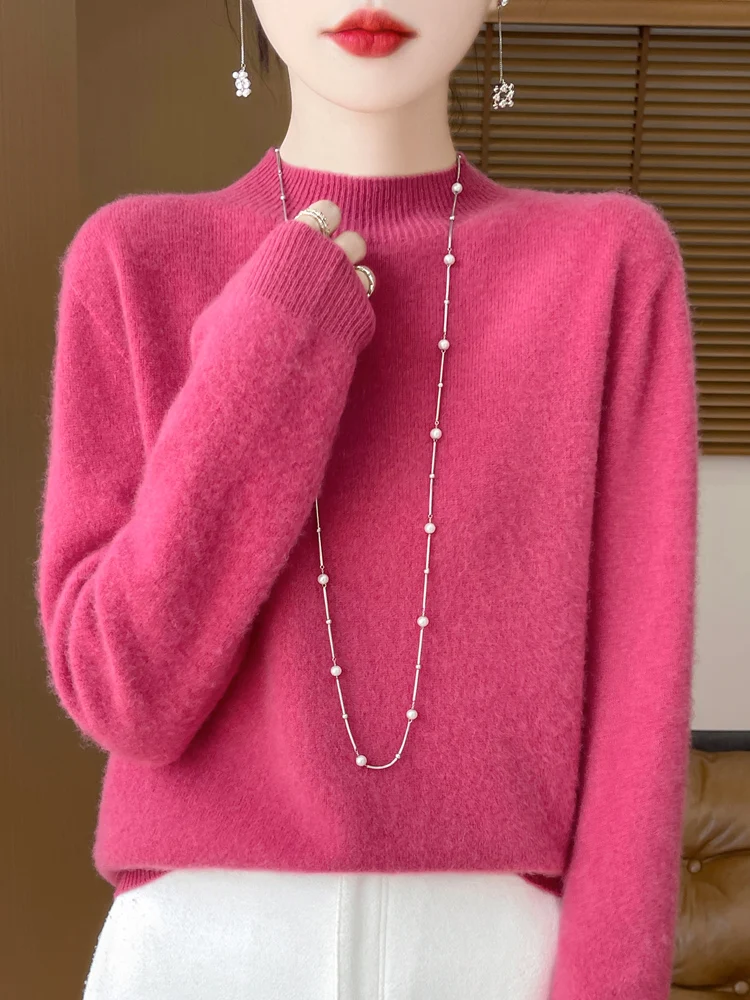 Damski sweter z wełny merino - ciepły golf basic Shu mei hong
