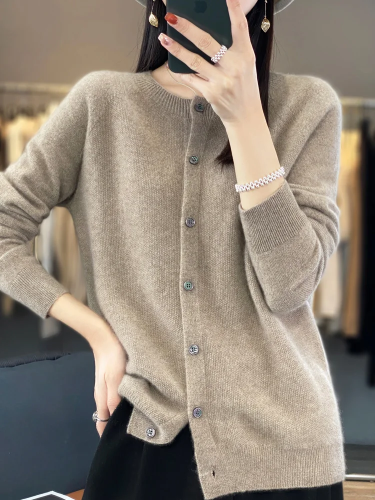 Damski sweter z wełny merino z okrągłym dekoltem, na wiosnę i jesień Głównik