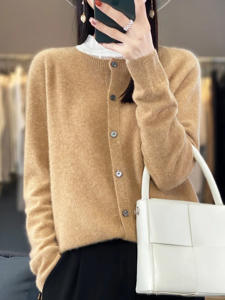Damski sweter z wełny merino z okrągłym dekoltem, na wiosnę i jesień Jintuo