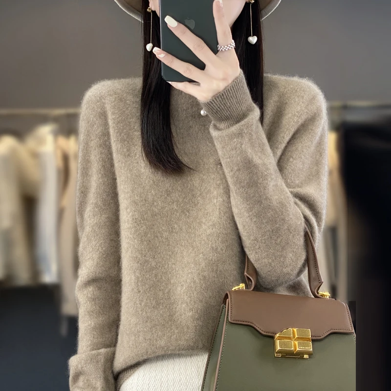 Damski sweter z wełny merino z długim rękawem Głównik