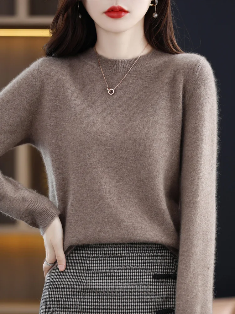 Damski sweter z wełny merino z okrągłym dekoltem Głównik