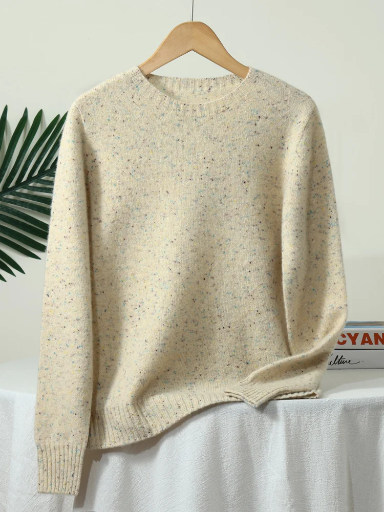 Damski sweter z wełny merino z okrągłym dekoltem Jasnożółty