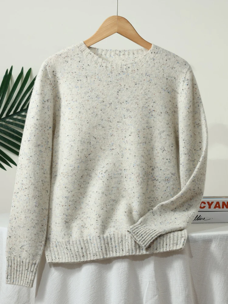 Damski sweter z wełny merino z okrągłym dekoltem Kremowo biały