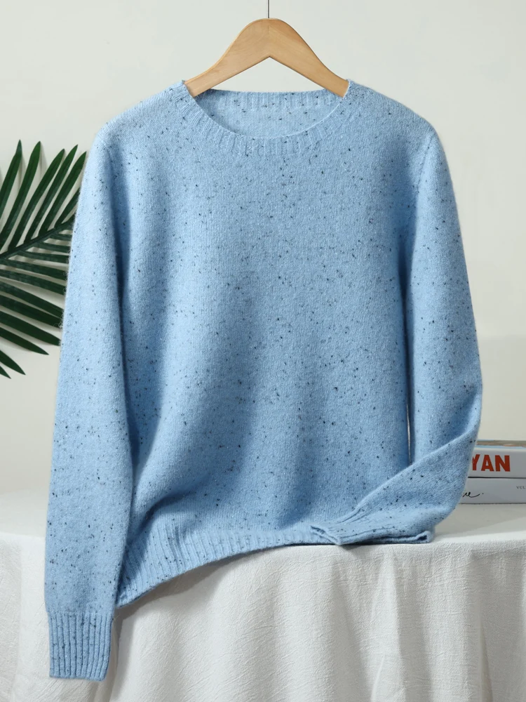 Damski sweter z wełny merino z okrągłym dekoltem Niebieski