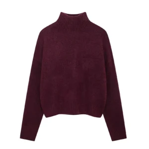 Damski sweter z golfem w kolorze burgundu Bordowy