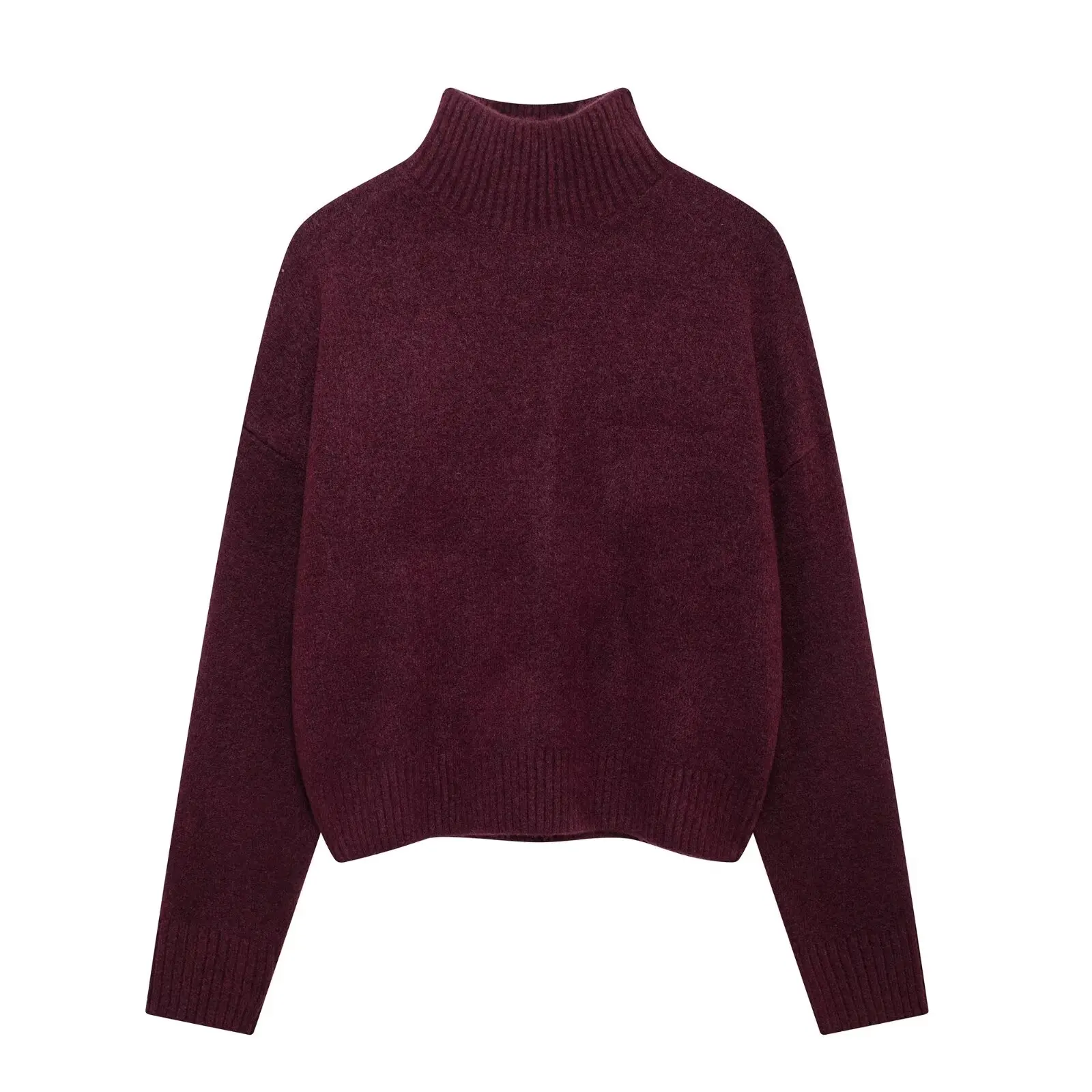Damski sweter z golfem w kolorze burgundu Bordowy