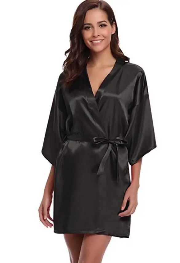 Damski szlafrok satynowy kimono krótki Czarny